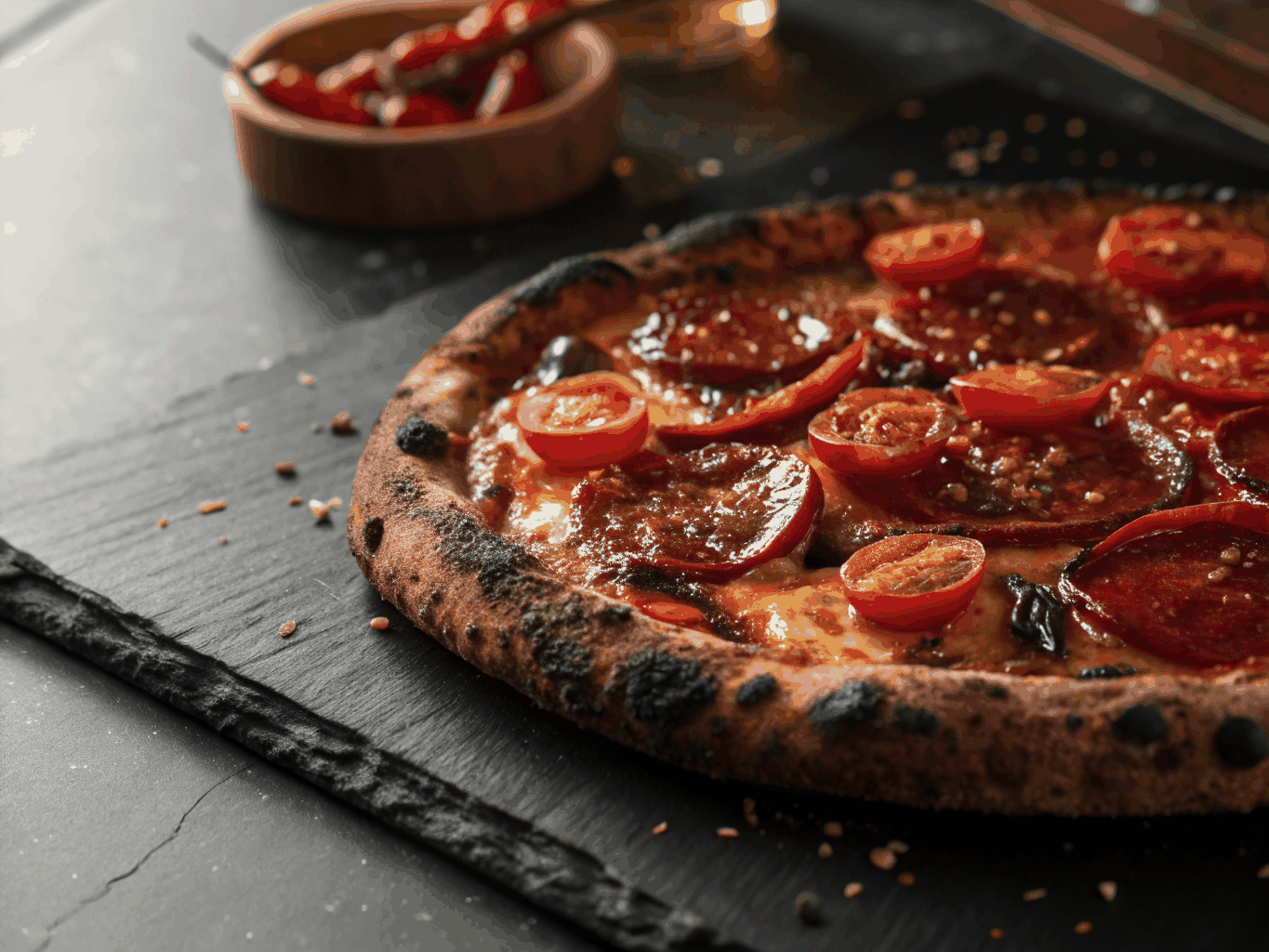 Spicy Diavola pizza with salami and chili