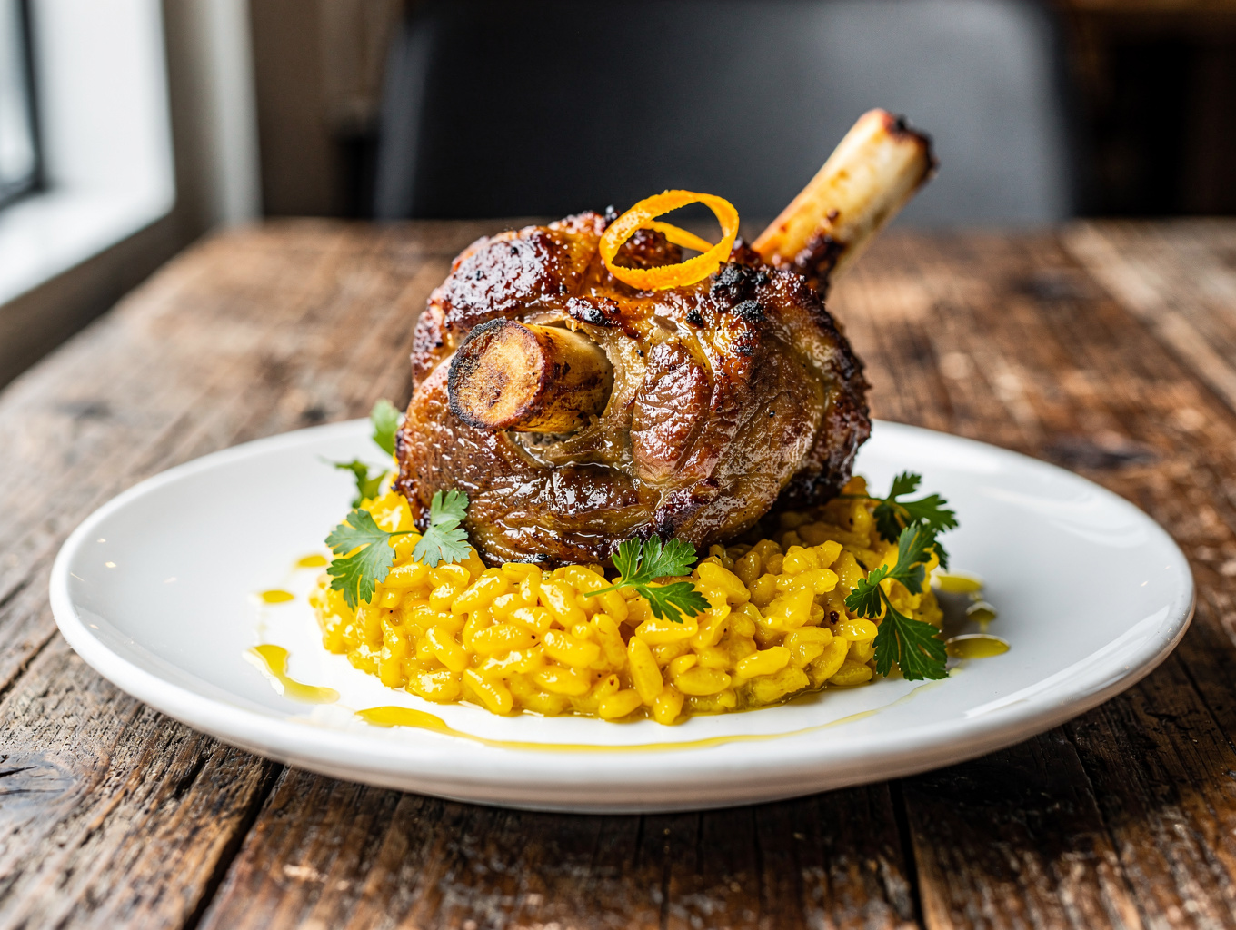 Slow-braised veal shank with saffron risotto