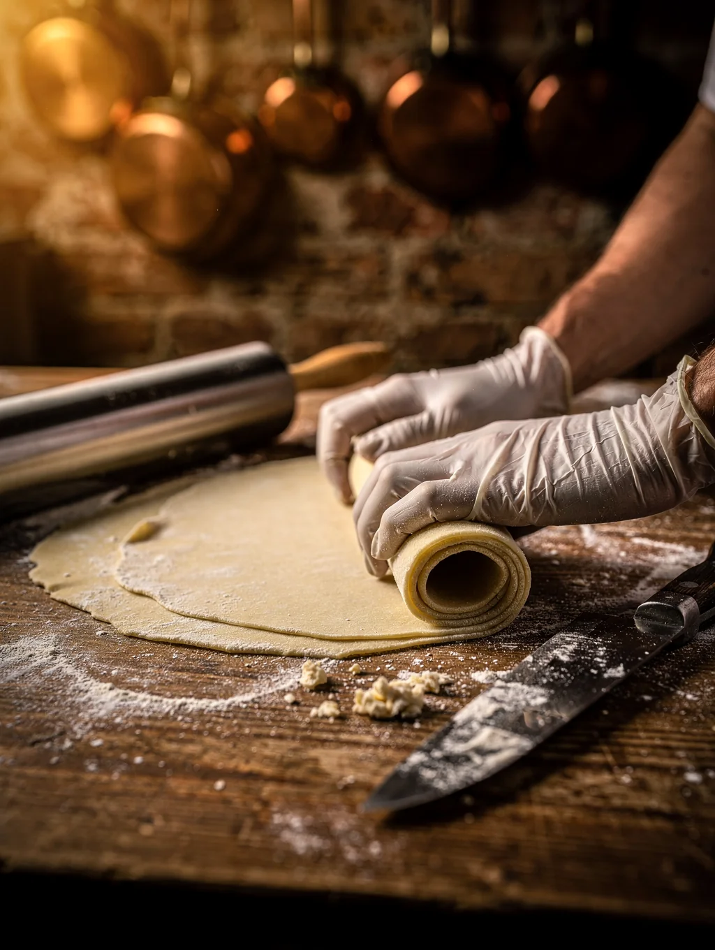 Artisan chef preparing fresh handmade pasta in our kitchen