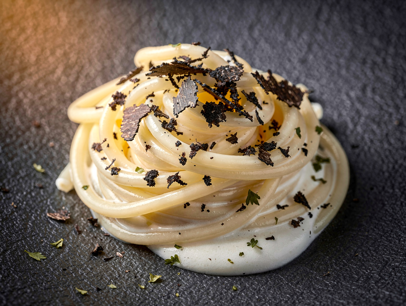Hand-cut tagliatelle with shaved black truffles